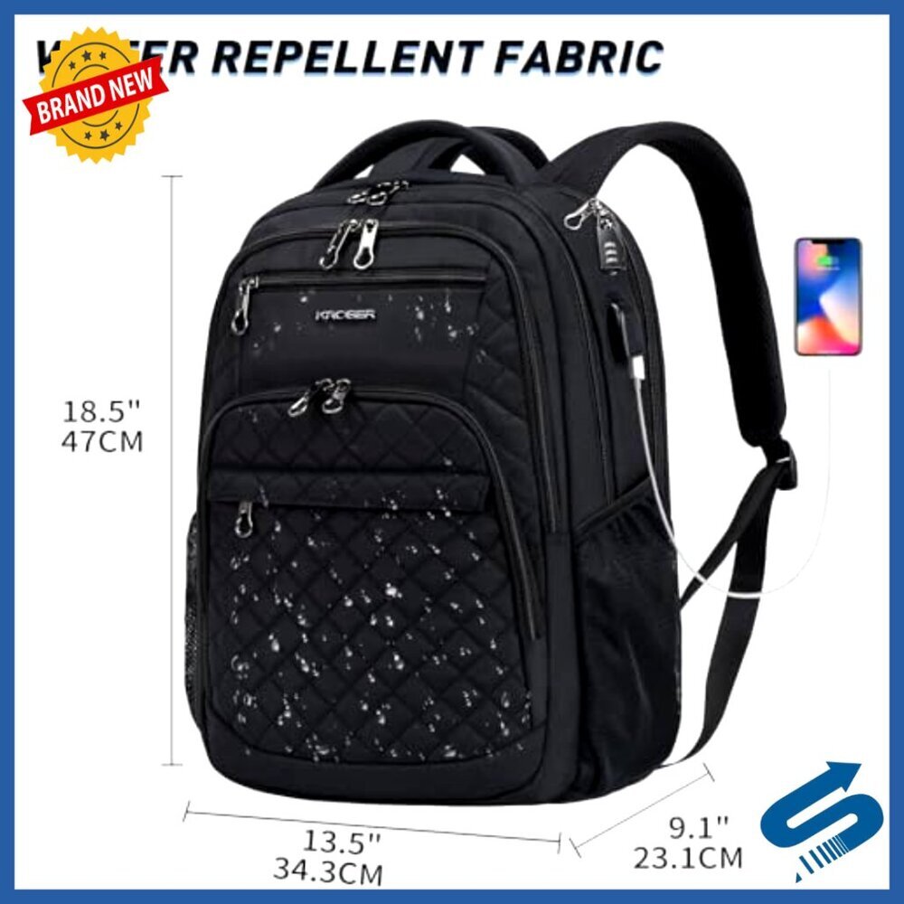 Large Travel Laptop Backpack Water-Repellent Daypack with USB Charging Port - Picture 3 of 6